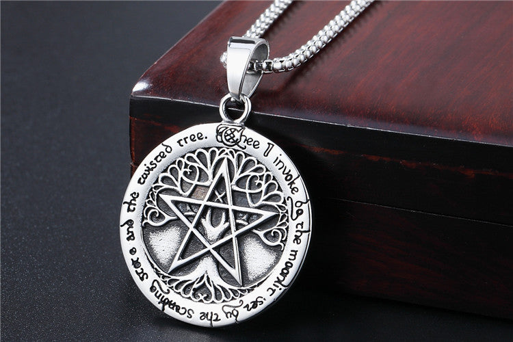 Planderful Life Tree Pendant Necklace Unisex Titanium Steel Protection Symbol Retro European American Style