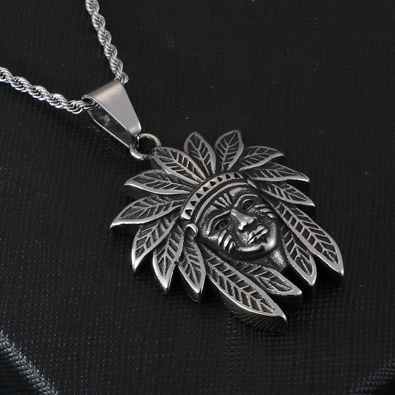 Indian Chief Titanium Steel Pendant - Men's Fashion Statement Piece