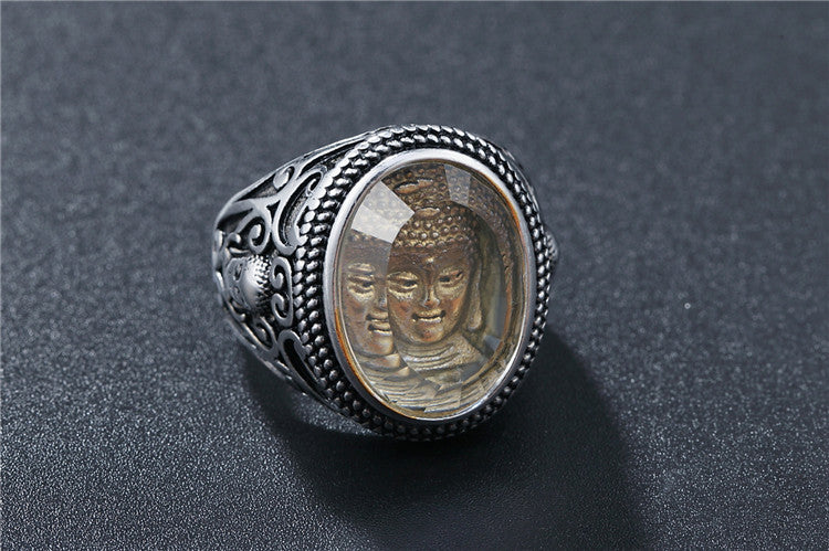 Retro Rulai Buddha Head Titanium Steel Ring - European and American Wholesale Jewelry