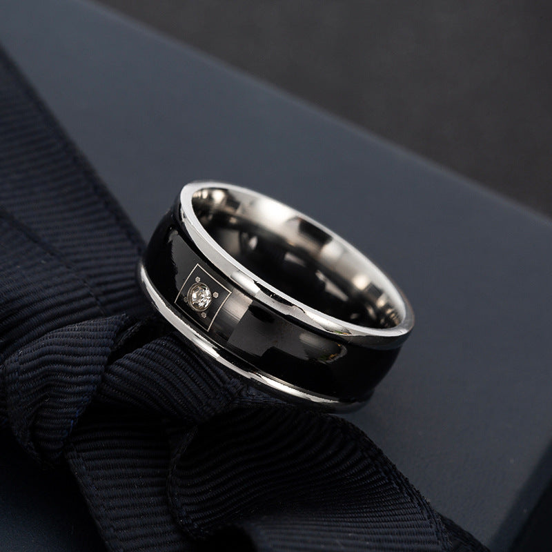 Stainless Steel Men's Zircon Ring Set with European and American Zircon Inlay - Wholesale Men's Fashion Accessories