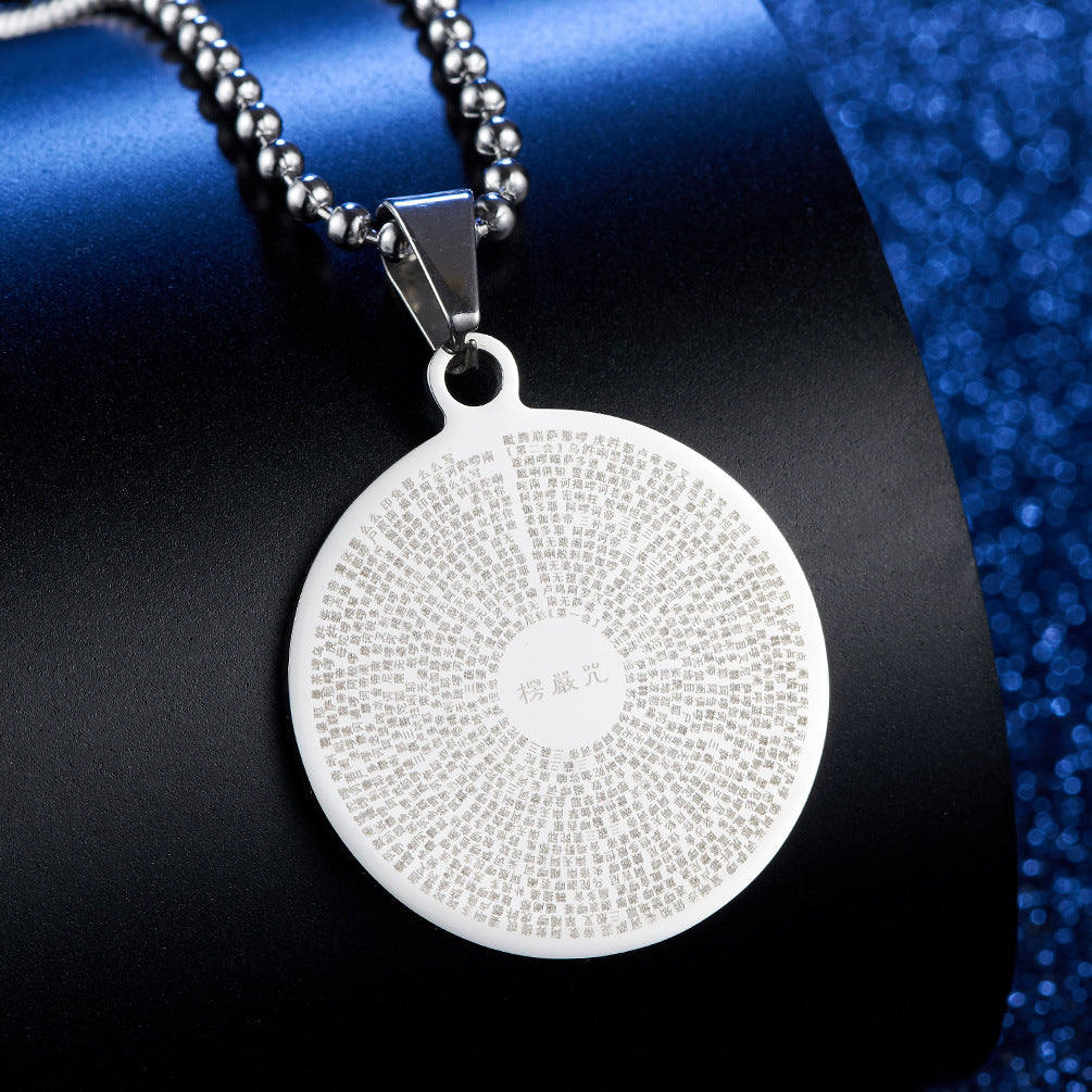 Heart Sutra Micro-Engraved Round Pendant Necklace