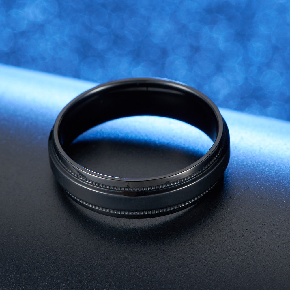 Pure Titanium Brushed Matte Black Trendy Masculinity Ring