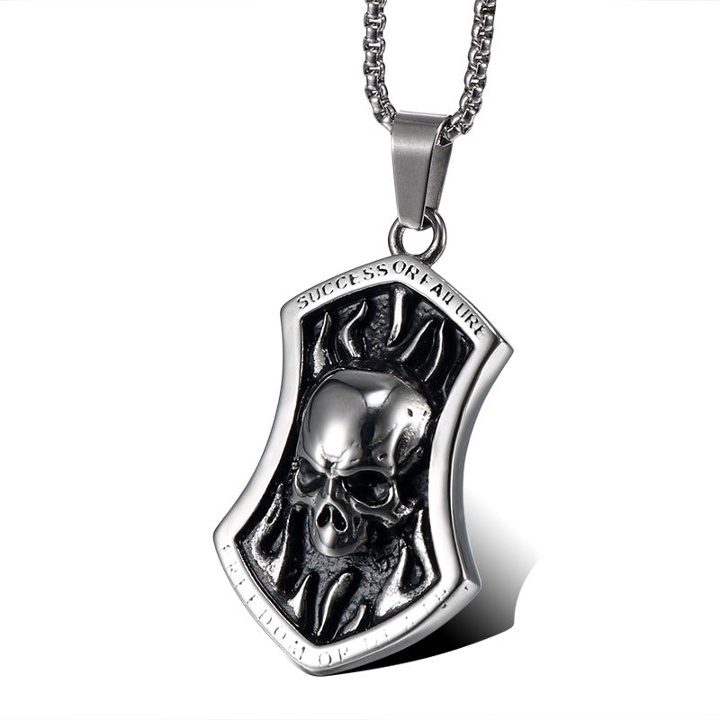 Punk Flame Skull Pendant in Titanium Steel for Men - European and American Religious Totem Design