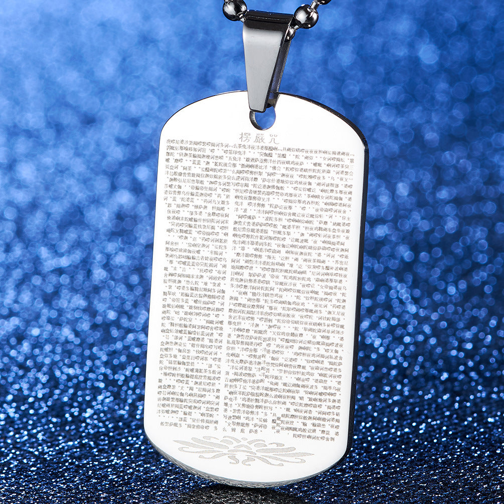 Chinese Wind Shurangama Mantra Stainless Steel Pendant Necklace for Men