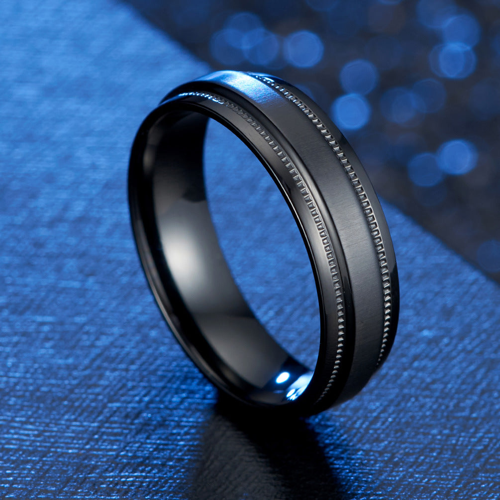 Pure Titanium Brushed Matte Black Trendy Masculinity Ring