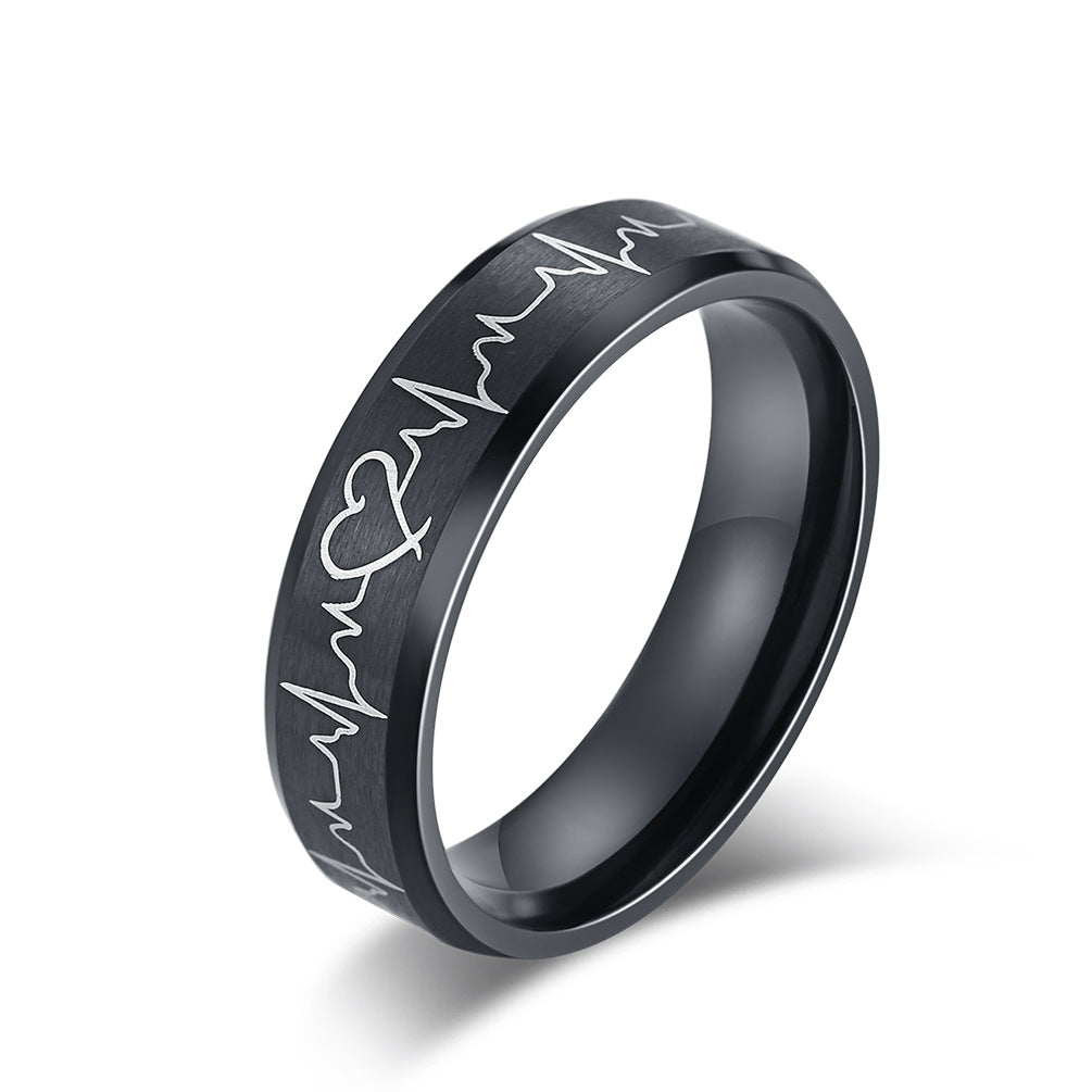 Electrocardiogram Couple Ring – Black Matte Wedding Engagement Couple