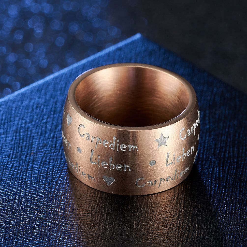 Latin Carpe Diem Liebem Matte Brushed Stainless Steel Ring