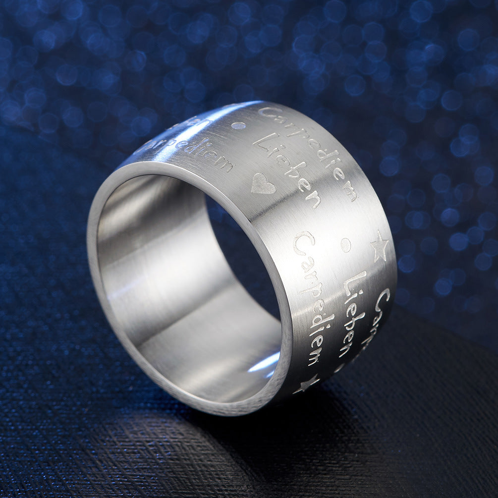 Latin Carpe Diem Liebem Matte Brushed Stainless Steel Ring