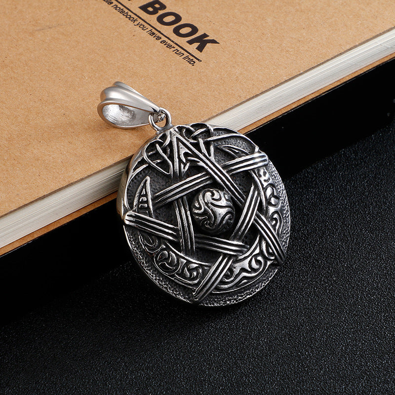 Lucky Pentagram Men's Pendant in Titanium Steel - Retro Korean Style Star Necklace for Men