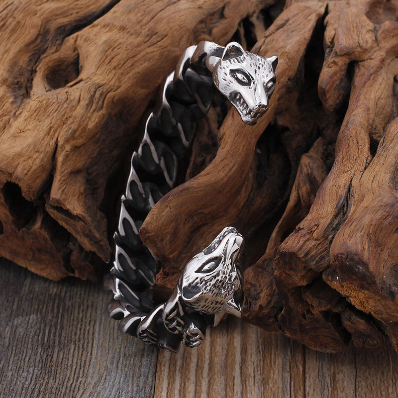 Skull Men's Woven Leather Bracelet – Stainless Steel