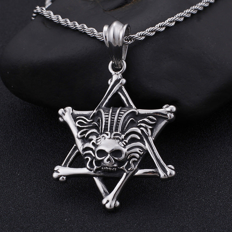 Six-Star Skull Stainless Steel Pendant for Men - European American Style