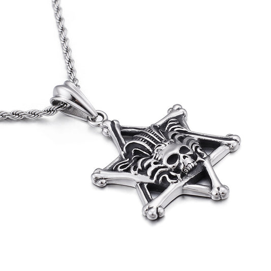 Six-Star Skull Stainless Steel Pendant for Men - European American Style