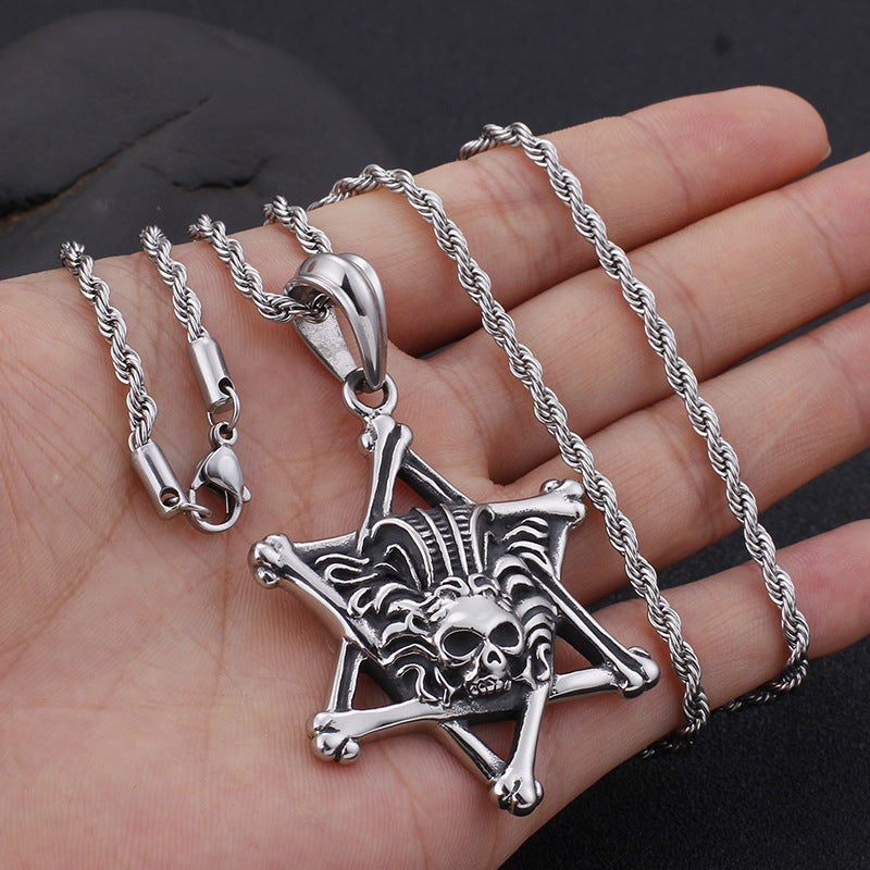 Six-Star Skull Stainless Steel Pendant for Men - European American Style