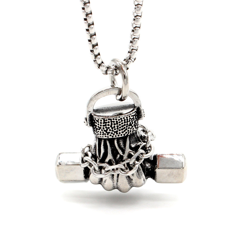 Gym Dumbbell Pendant Necklace Unisex Titanium Steel Durable Fitness Jewelry Planderful Protection Statement
