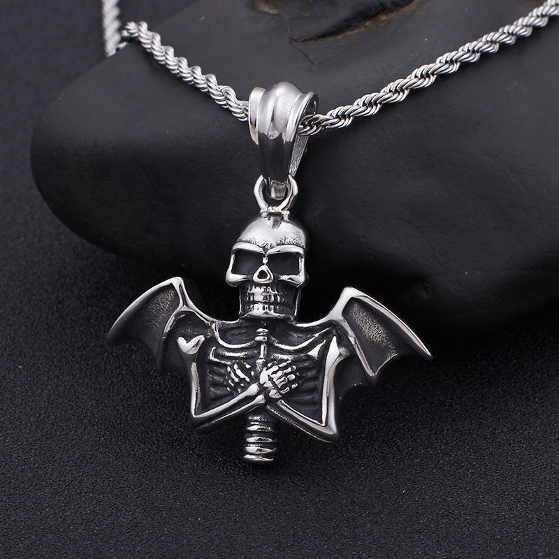 Retro Punk Stainless Steel Skull Pendant for Men by Planderful Collection