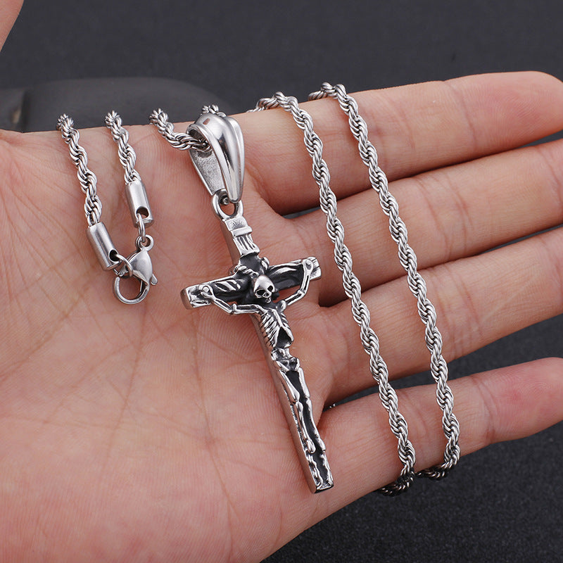 Stylish Stainless Steel Skull Cross Pendant for Men