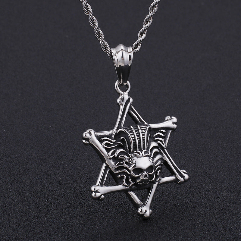 Six-Star Skull Stainless Steel Pendant for Men - European American Style
