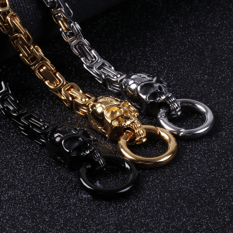 Personalized Retro Stainless Steel Skull Bracelet for Men - European and American Ghost Head Chain Jewelry