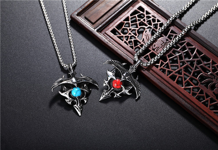 Planderful Gothic Eagle Turquoise Pendant Titanium Steel Unisex Necklace For Men Women Protection Charm