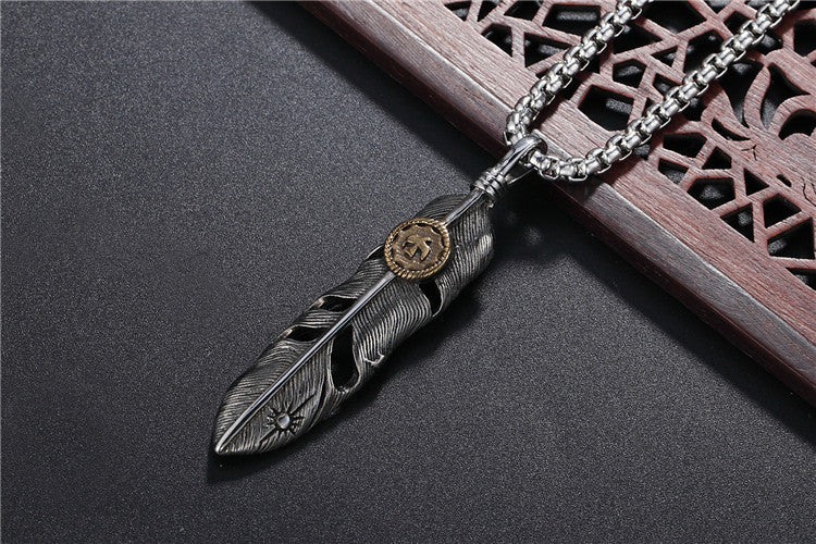Planderful Titanium Steel Dove Feather Pendant Necklace For Men Unisex Bold Statement Accessory