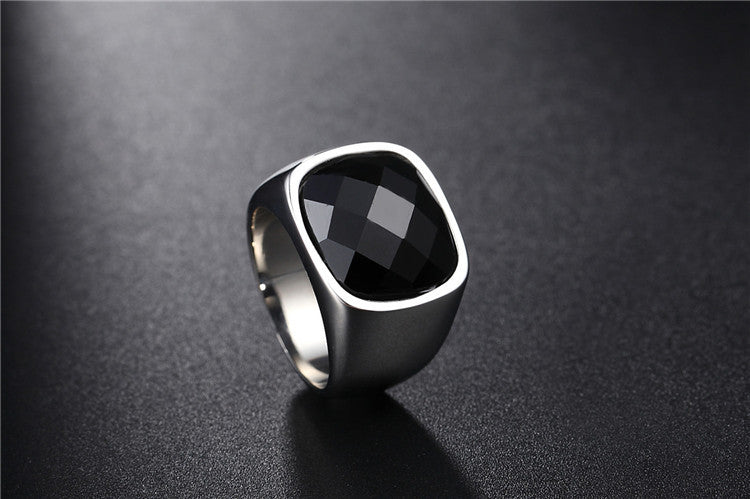 Planderful Unisex Titanium Steel Ring With Black Stone For Men And Women Everyday Genie Collection