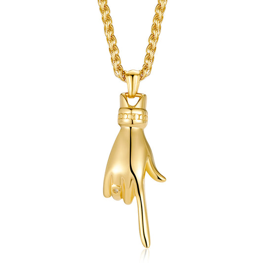 Hipster Necklace Hip-Hop Rap Vertical Finger Titanium Steel Pendant