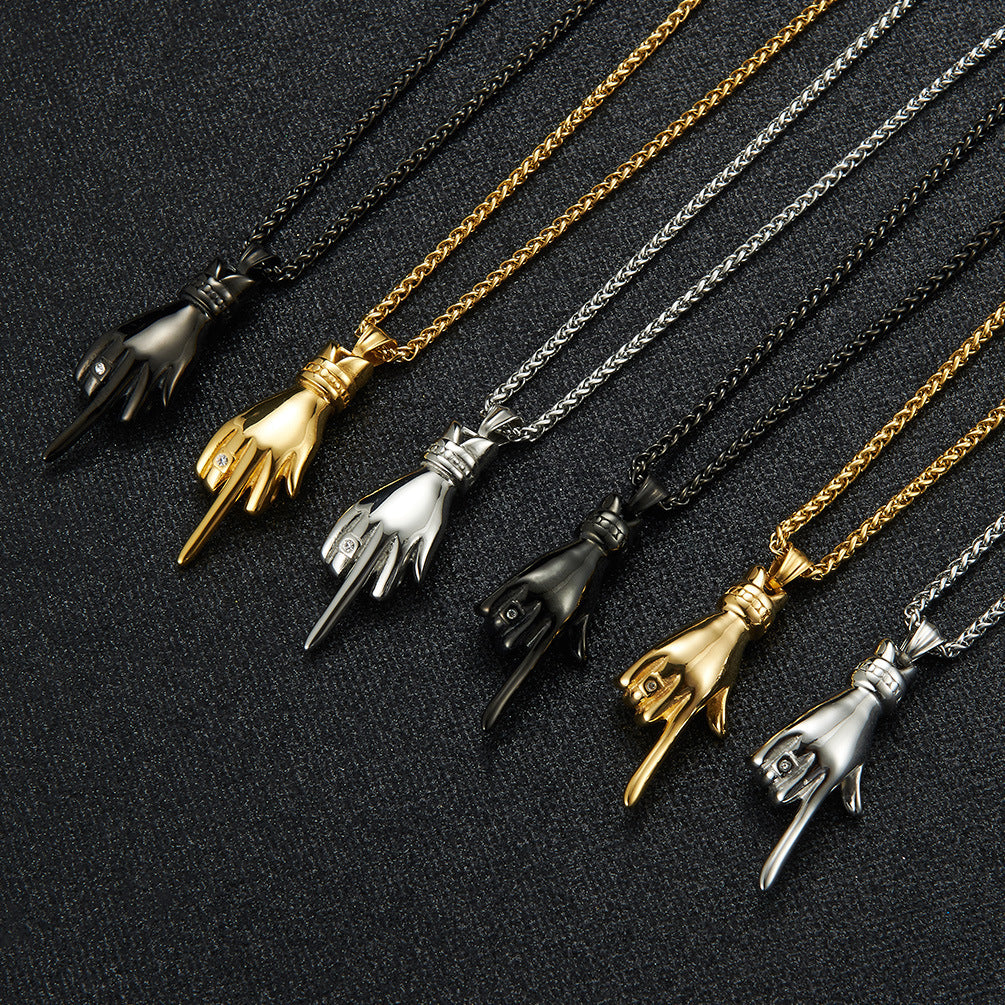 Hip-Hop Rap Vertical Middle Finger Stainless Steel Pendant
