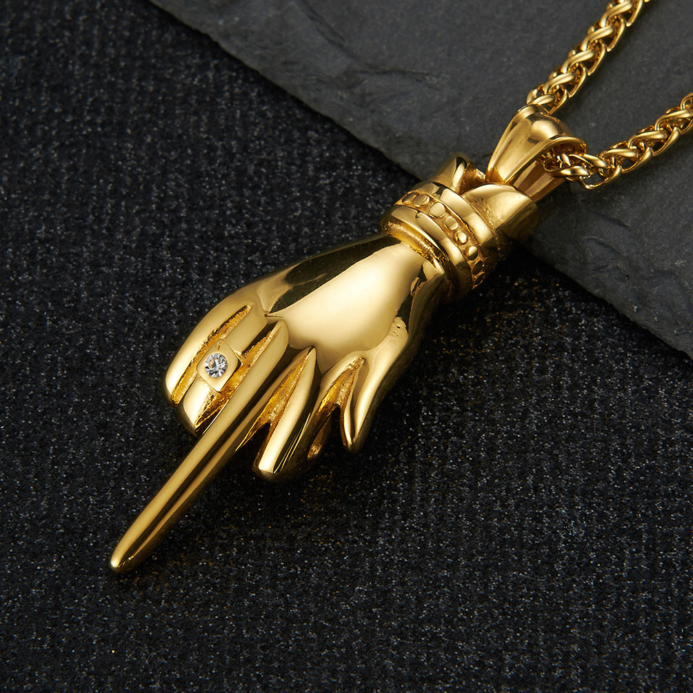 Hipster Necklace Hip-Hop Rap Vertical Finger Titanium Steel Pendant