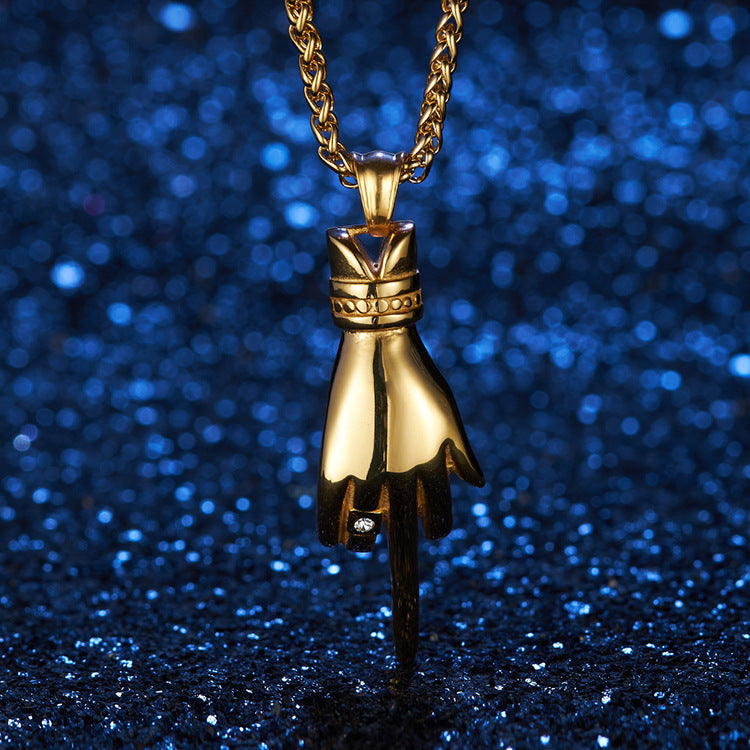 Hipster Necklace Hip-Hop Rap Vertical Finger Titanium Steel Pendant