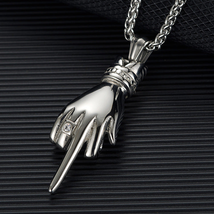 Hip-Hop Rap Vertical Middle Finger Stainless Steel Pendant