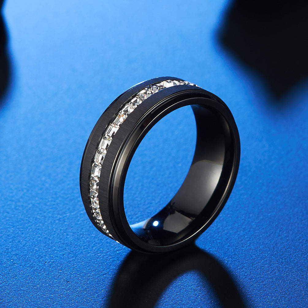 Circle Square Zircon Brushed Ring – Men's Matte