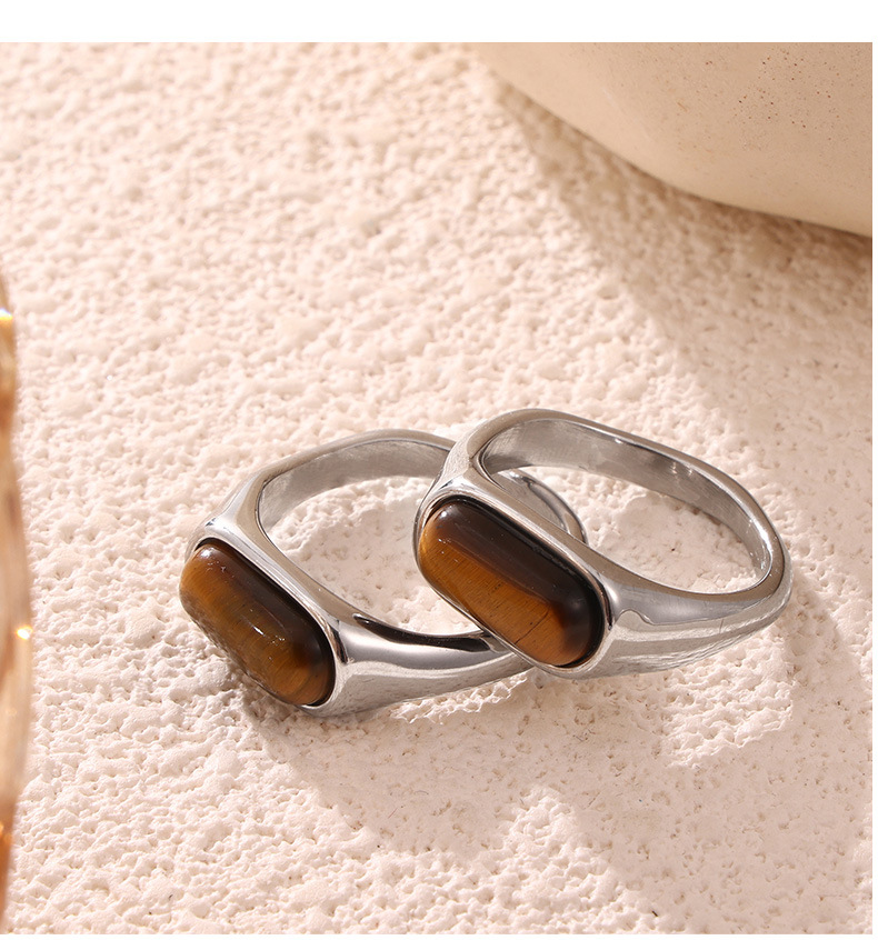 Tiger's Eye Geometric Titanium Steel Ring with Gold Plating