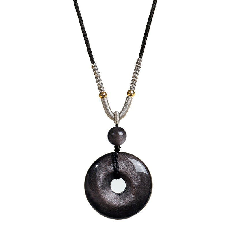 Rose Quartz Obsidian Crystal Peace Buckle Heart Pendant Necklace