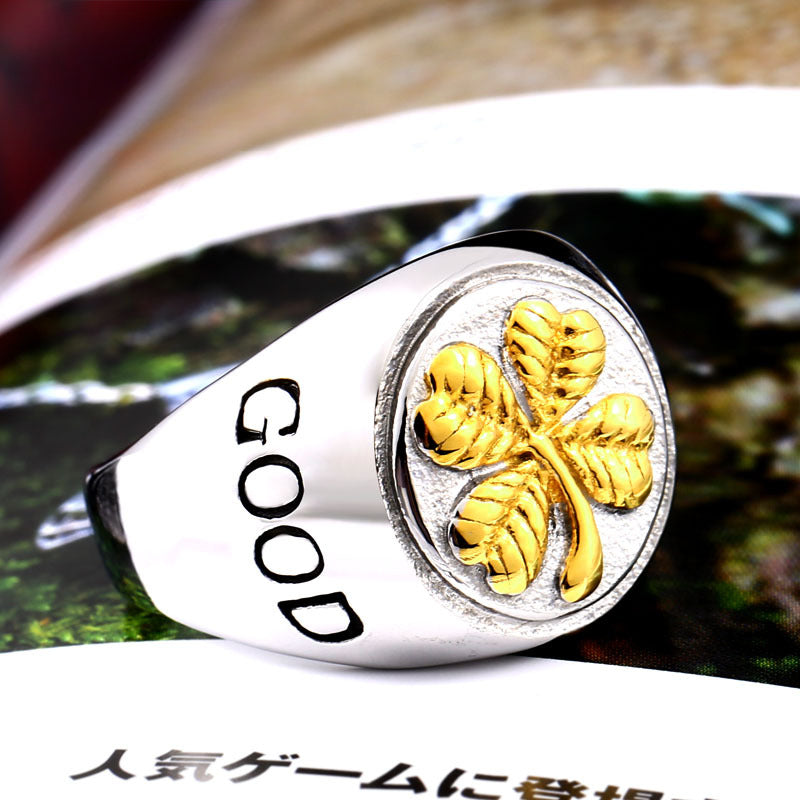 Lucky Clover Titanium Steel Ring for Men and Women – European and American Jewelry Wholesale
