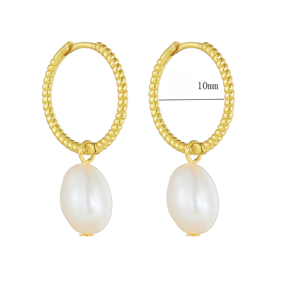 S925 Silver Niche Light Luxury Retro Natural Pearl Earrings