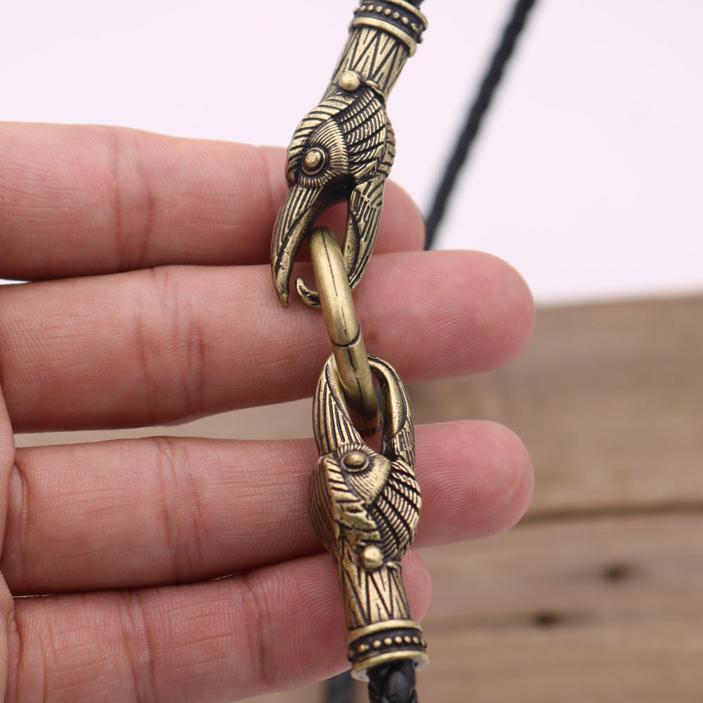Double Crow Head Alloy Necklace Inspired by Nordic Mythology