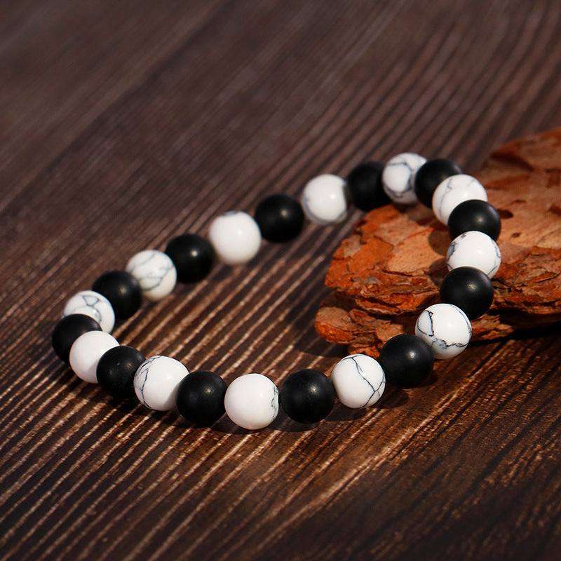 Planderful Everyday Genie 8mm Matte Black Frosted Agate Turquoise Unisex Bracelet for Men