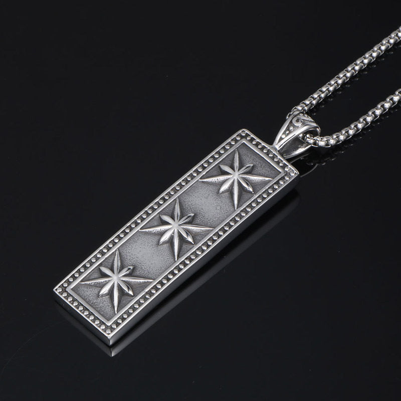 Retro Square Octagram Star Flower Pendant for Men - Personalized Hip-Hop Jewelry by Planderful