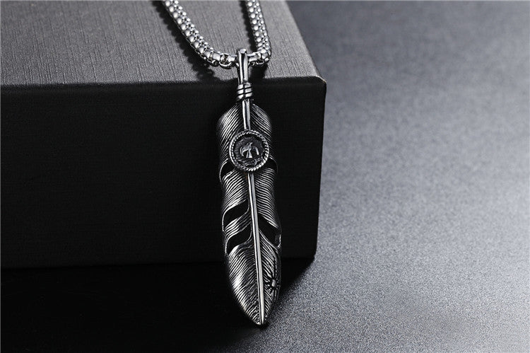 Planderful Titanium Steel Dove Feather Pendant Necklace For Men Unisex Bold Statement Accessory