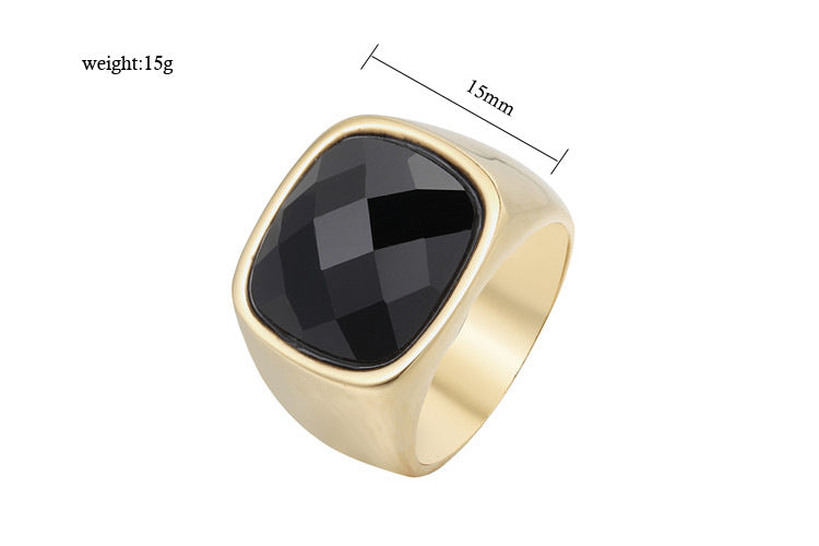 Planderful Unisex Titanium Steel Ring With Black Stone For Men And Women Everyday Genie Collection