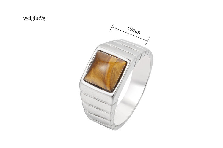 Planderful Titanium Steel Ring For Men Unisex Bold Protection Statement Brown Stone Everyday Genie