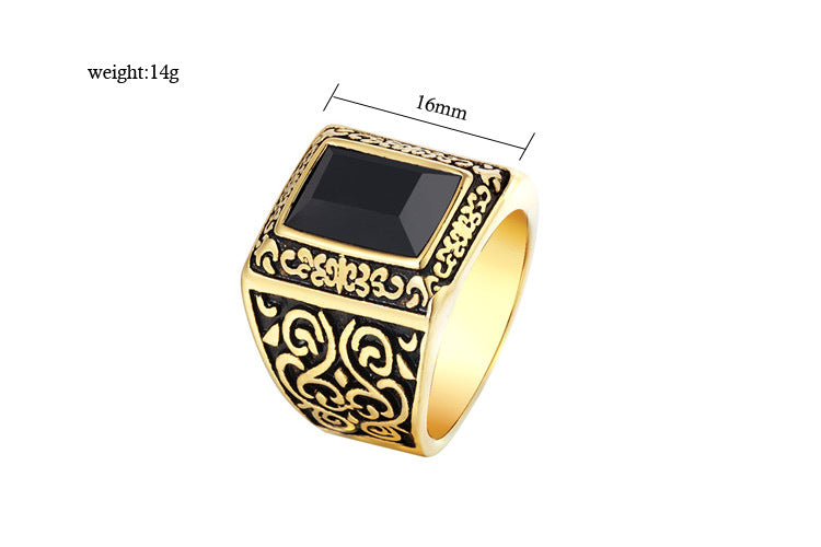 Planderful Mens Titanium Steel Ring Zircon Retro Pattern Unisex Jewelry Gift Everyday Genie Edition