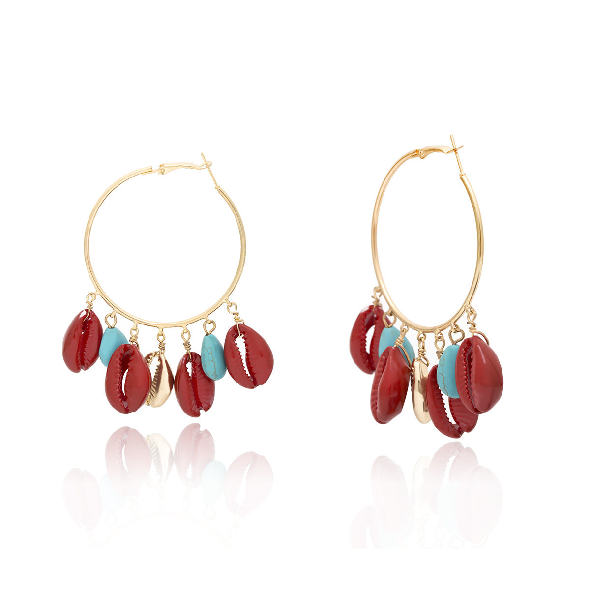 Simple National Style Turquoise Earrings Female With Exaggerated Geometric Circle Shell Embellishment