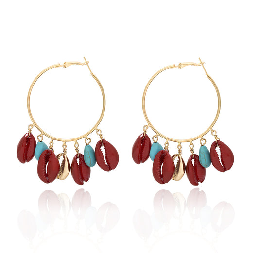 Simple National Style Turquoise Earrings Female With Exaggerated Geometric Circle Shell Embellishment