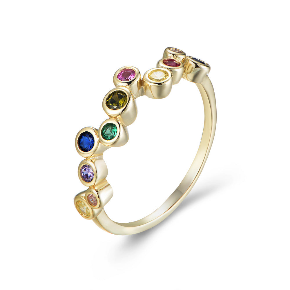 S925 Sterling Silver Colored Zircon Ring Rainbow Ring