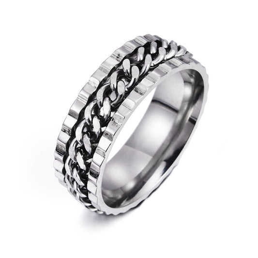 Mens Titanium Steel Chain Rotating Ring with Colorful Transport - Pressure-Reducing Jewelry Wholesale