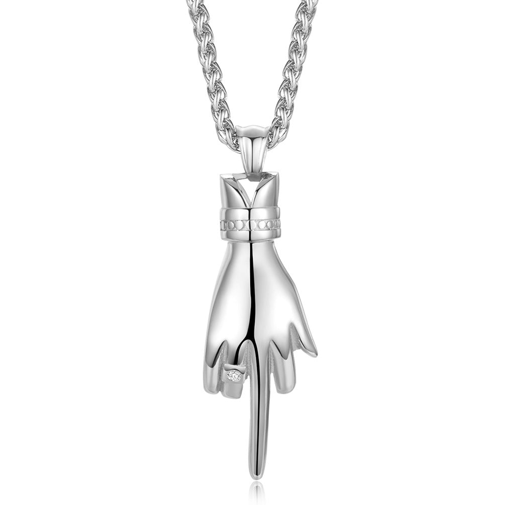 Hipster Necklace Hip-Hop Rap Vertical Finger Titanium Steel Pendant