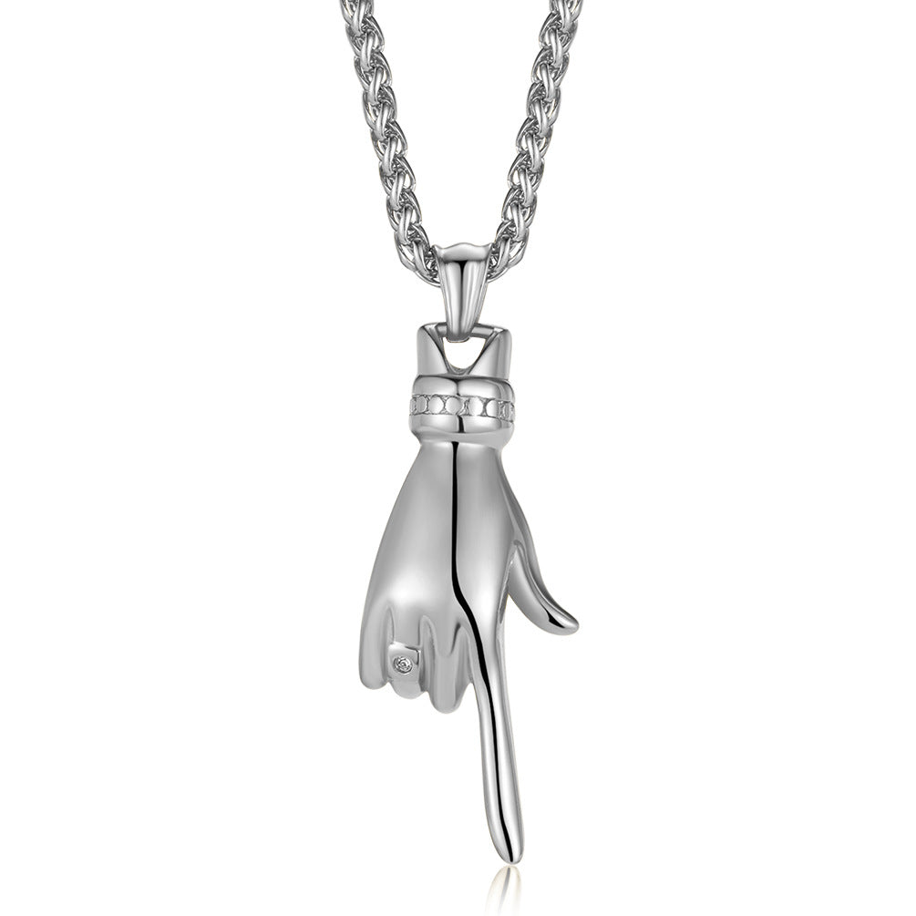 Hip-Hop Rap Vertical Middle Finger Stainless Steel Pendant