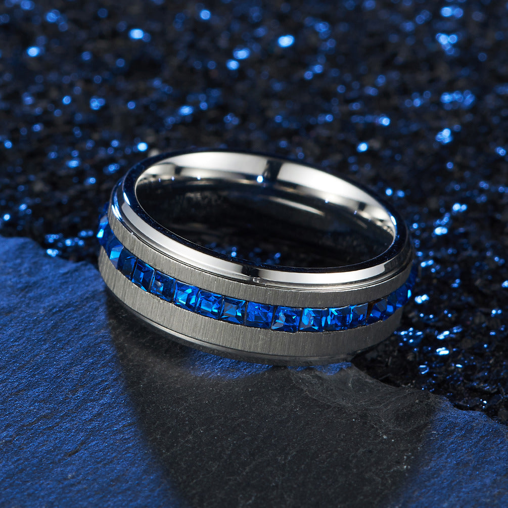 Circle Square Zircon Brushed Ring – Men's Matte