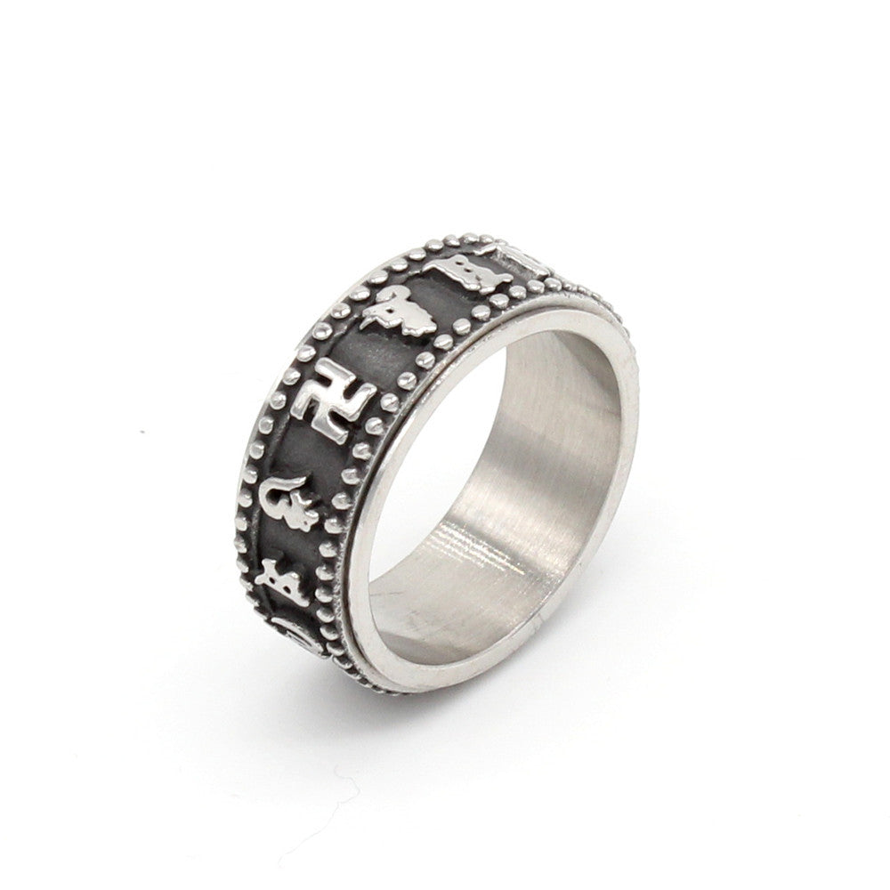 Planderful Titanium Steel Ring With Six Character Mantra For Auspicious Protection Unisex Everyday Genie
